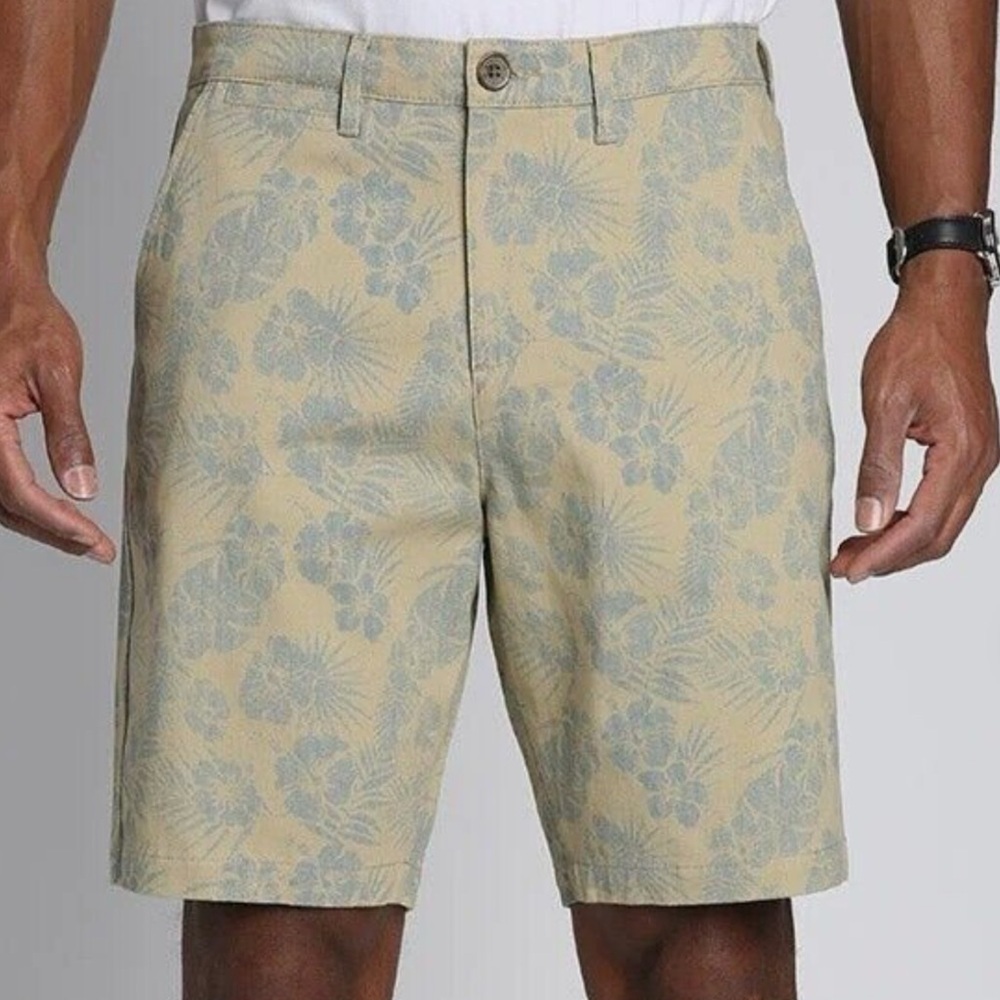 Jachs Men’s Bleecker Shorts Stretch Chino 9” Khaki Blue Floral Print Size 31 NWT
